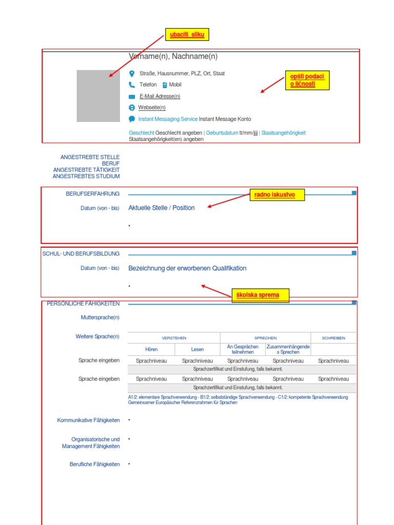 Pisanje CV Ja Na Nemackom Uputstvo I Primer PDF PDF