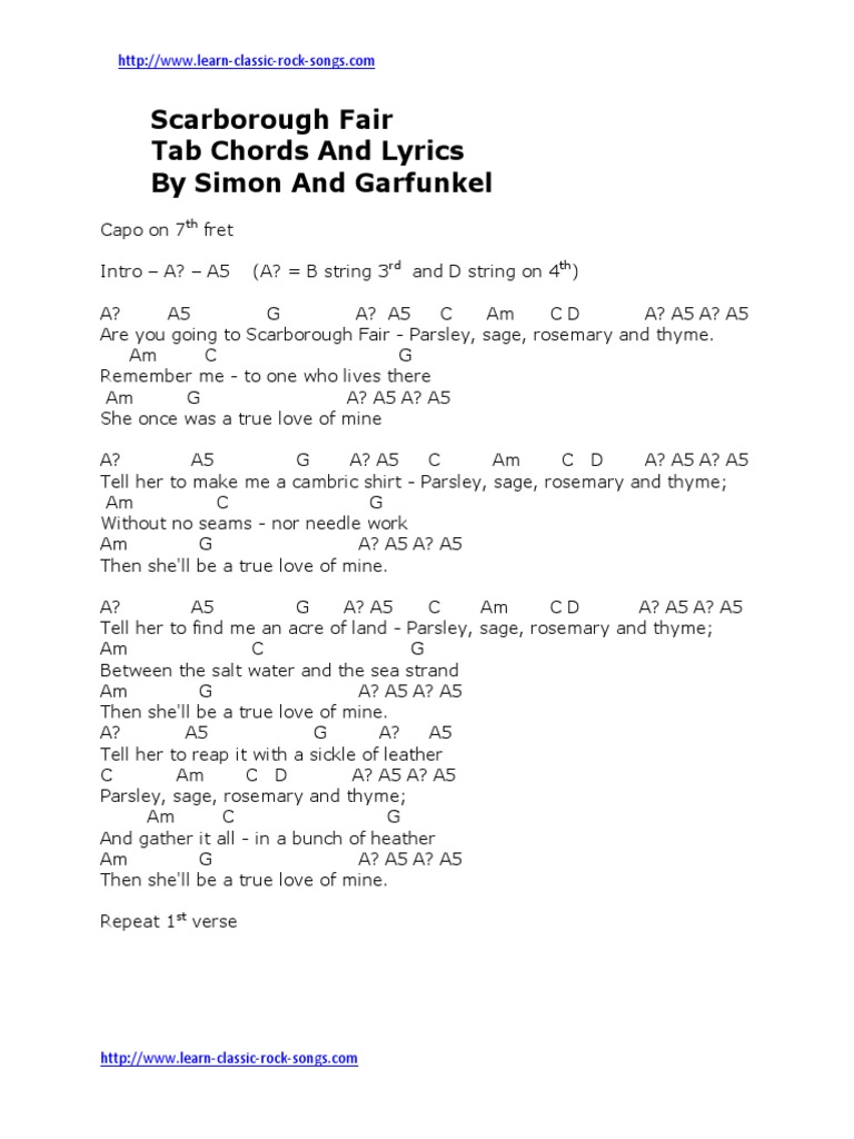 Scarborough Fair Tab By Simon And Garfunkel