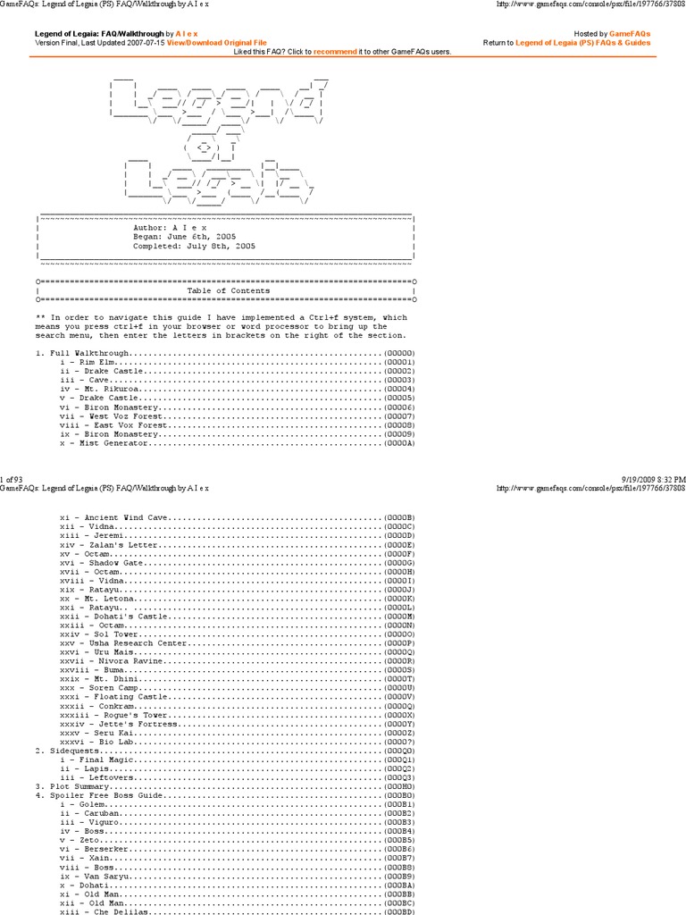 GameFAQs - Legend of Legaia ... | PDF | Strategy Guide | Leisure
