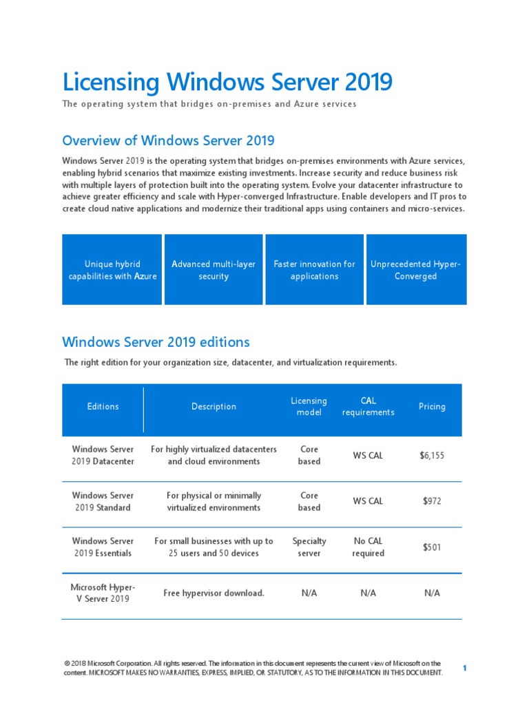 Windows Server 2019 Essentials Downgrade Rights