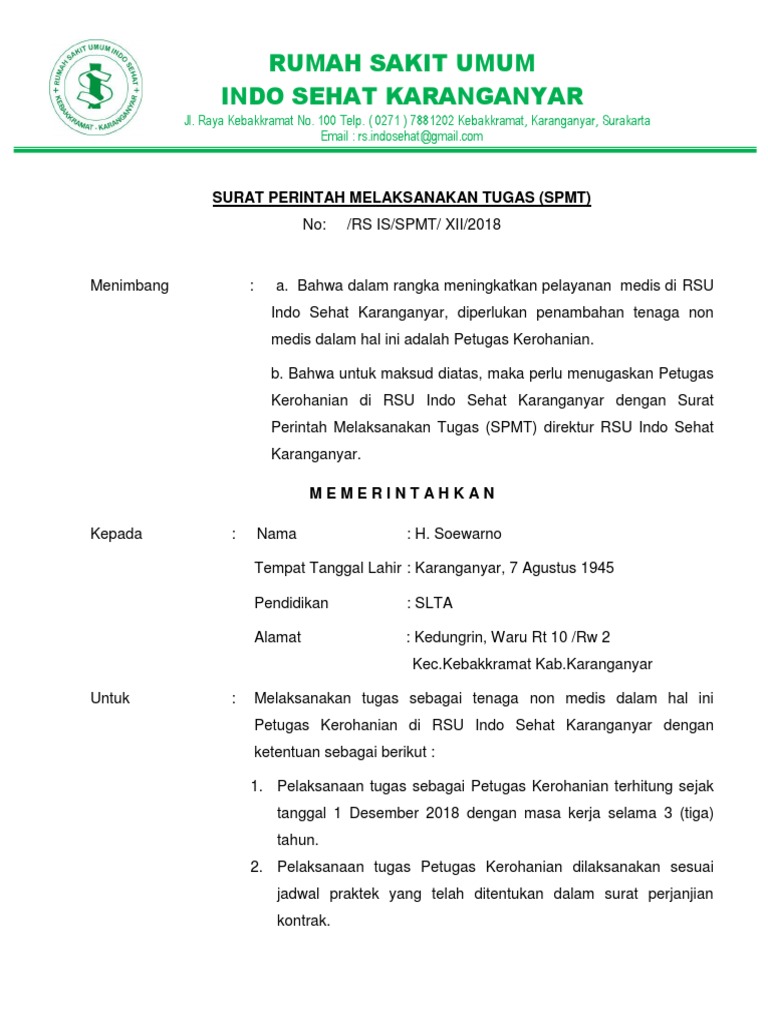 Contoh Surat Perintah Melaksanakan Tugas Spmt - Contoh Seputar Surat
