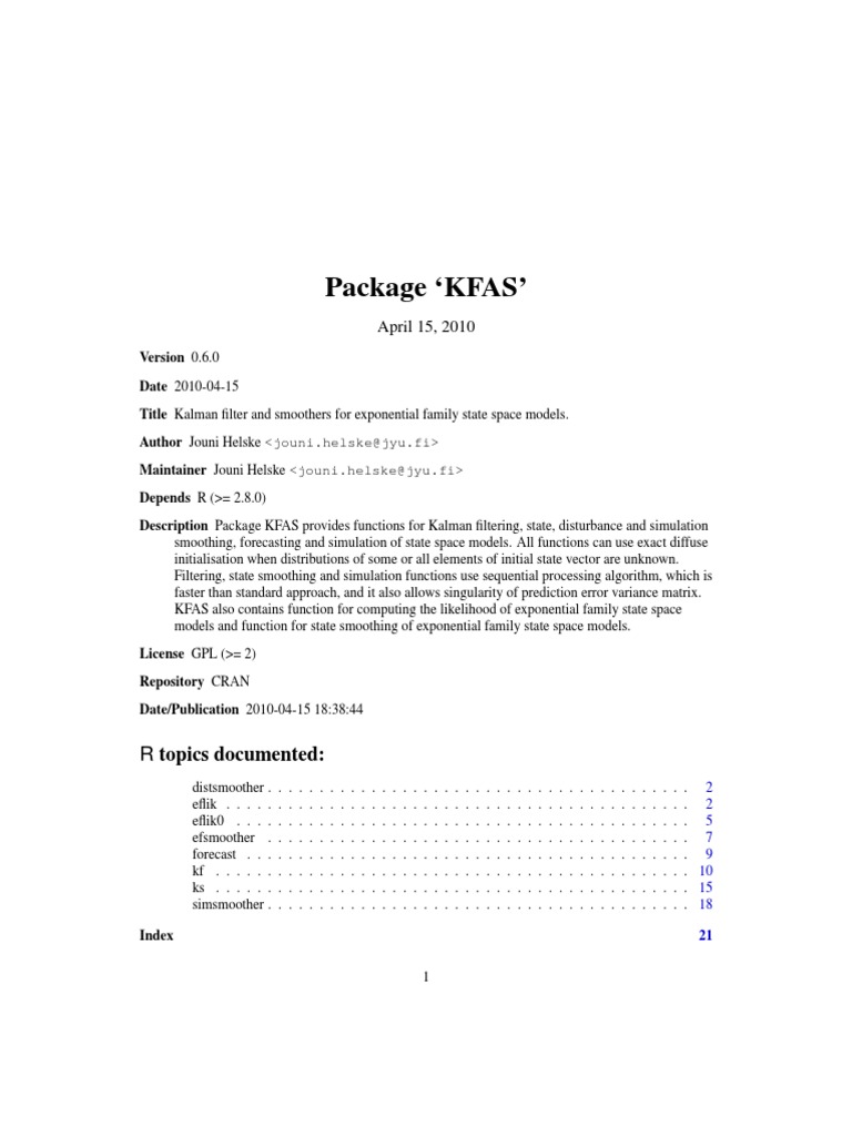 KFAS | PDF | Kalman Filter | Normal Distribution