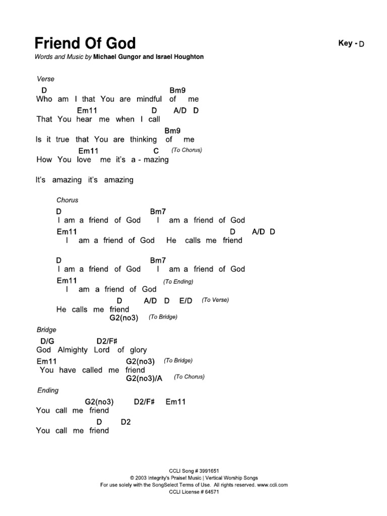 Friend Of God Chord Sheet Key D 2 Pdf