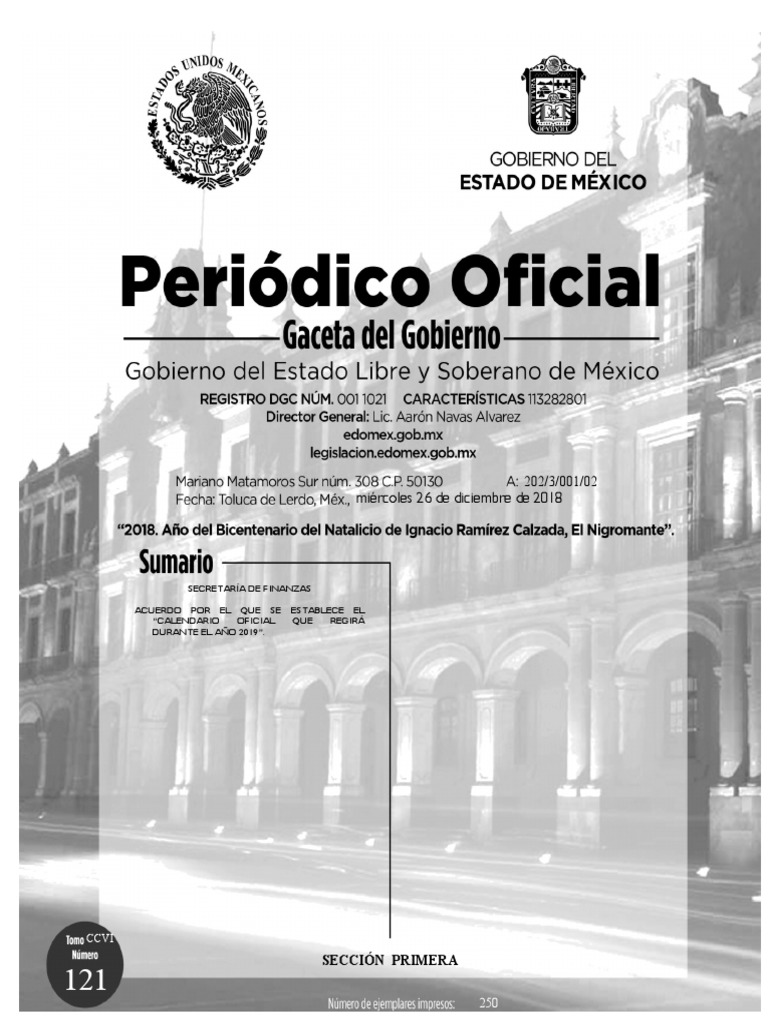 Calendario Oficial Gobierno Edomex 2019  PDF  México  revolución mejicana