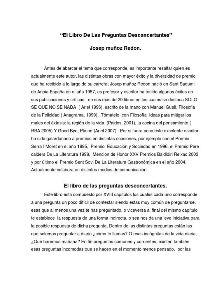 El Libro De Las Preguntas Desconcertantes Tarea Edipo Metafisica