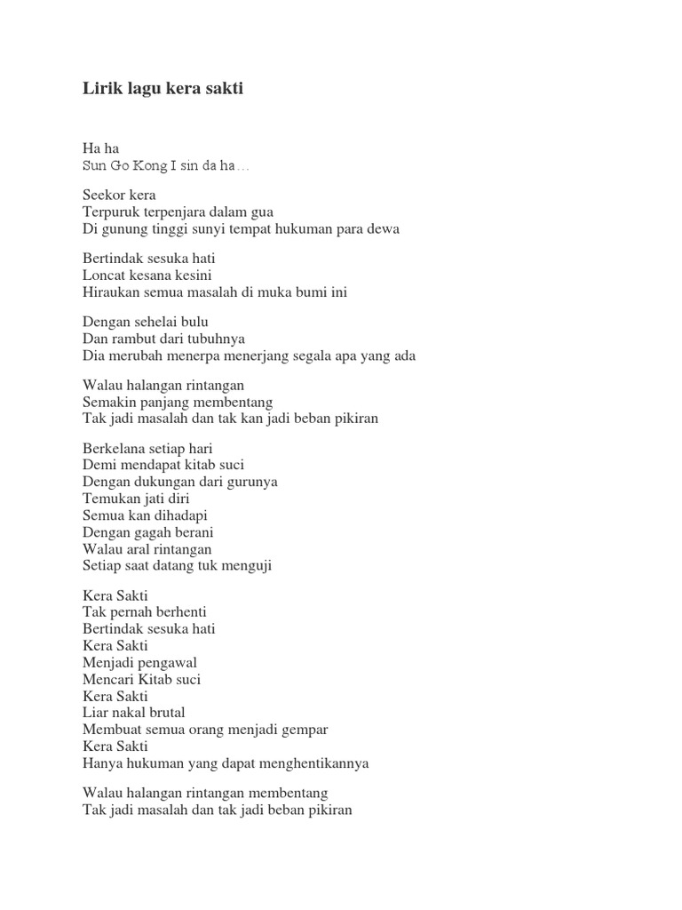 Lirik Lagu Kerasakti