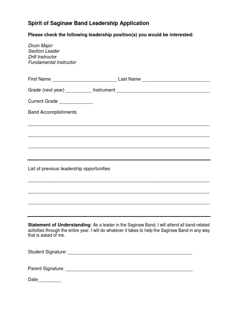 Spirit of Saginaw Band Leadership Application: Drum Major Section ...