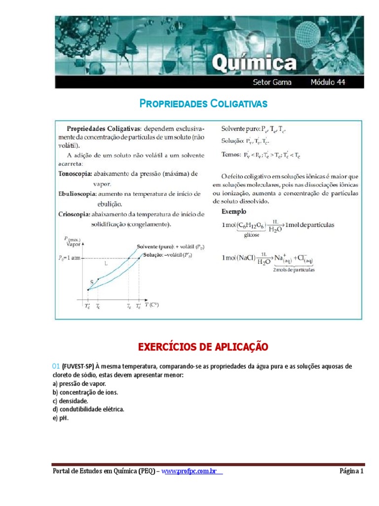 Exercícios sobre Propriedades Coligativas | PDF | Solução | Vapor