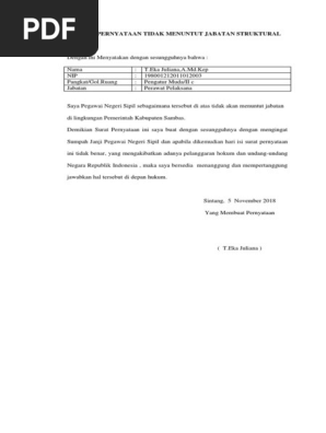 Surat Pernyataan Tidak Menuntut Jabatan Struktural