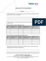 Residence and Travel Questionnaire