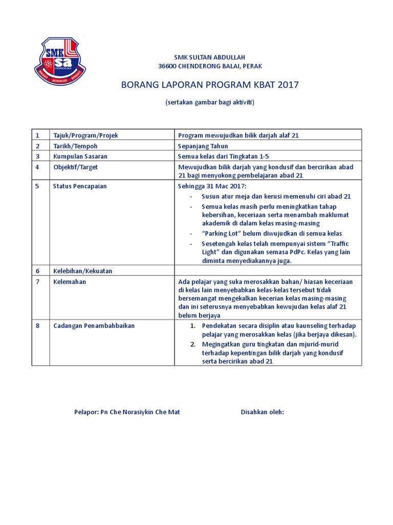 CTH Laporan Format KBAT | PDF