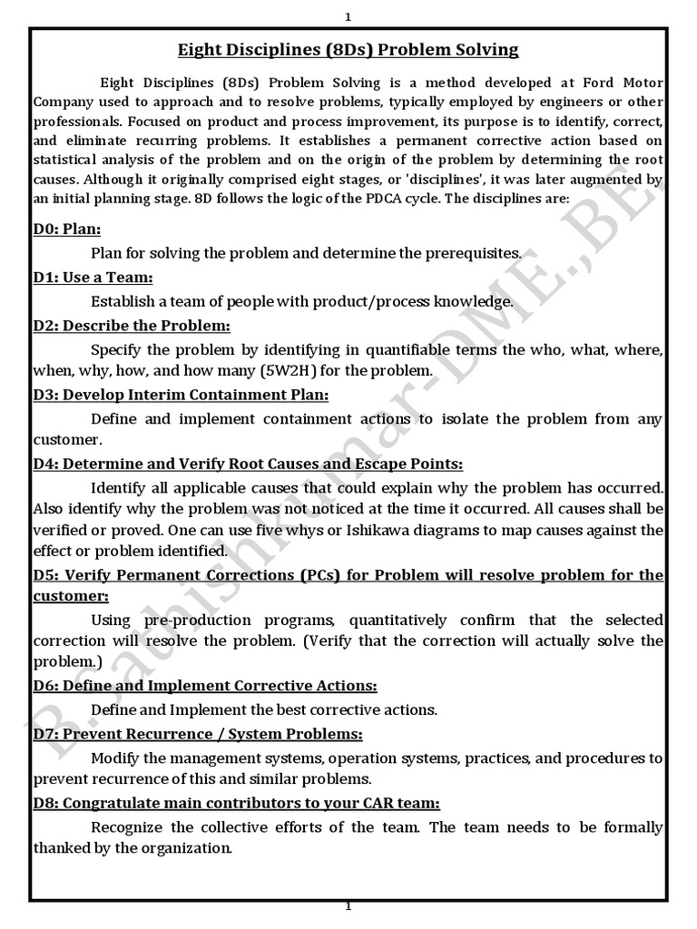 Eight Disciplines (8Ds) Problem Solving | PDF | Career & Growth