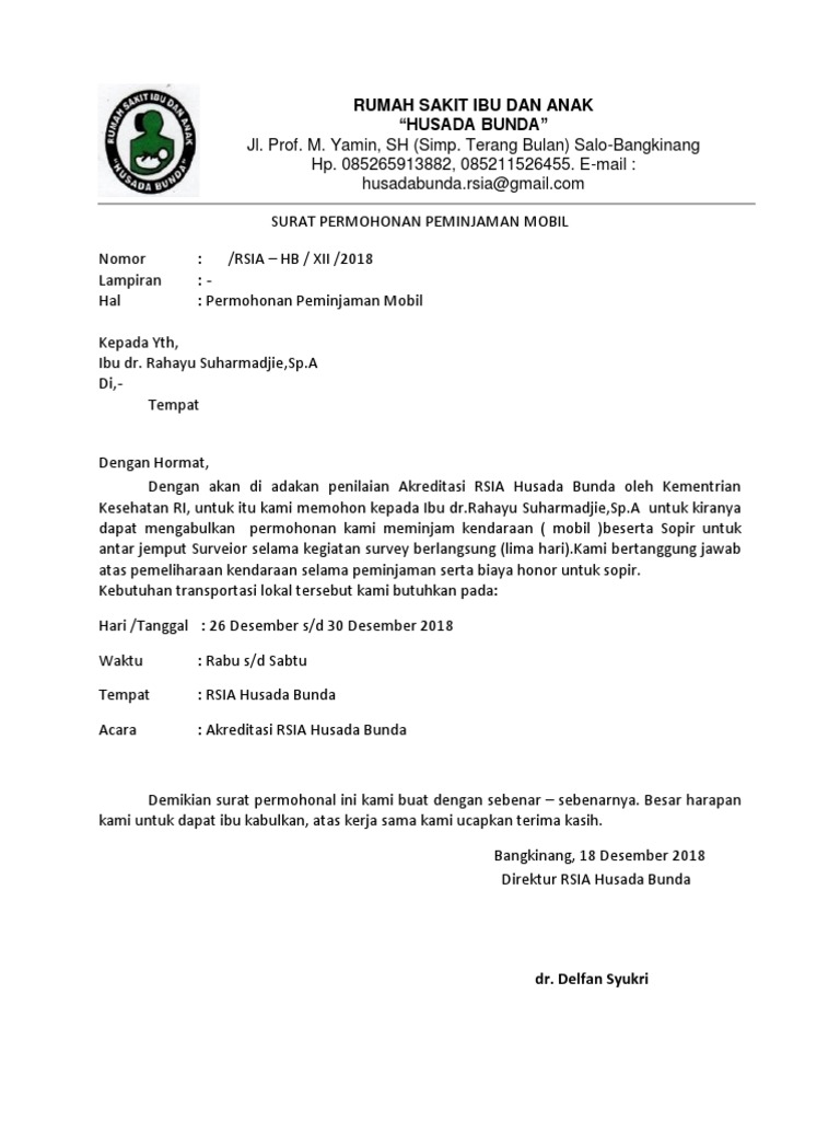 Surat Permohonan Peminjaman Mobil
