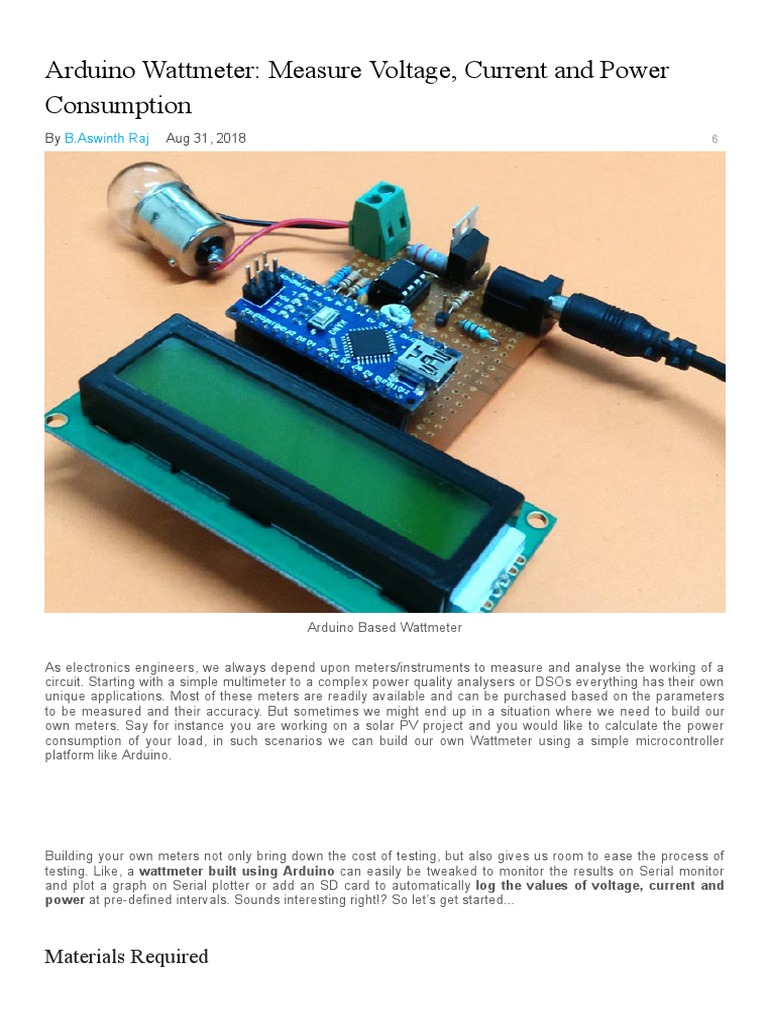 Arduino Wattmeter for Power Measurement | PDF | Analogue Electronics ...