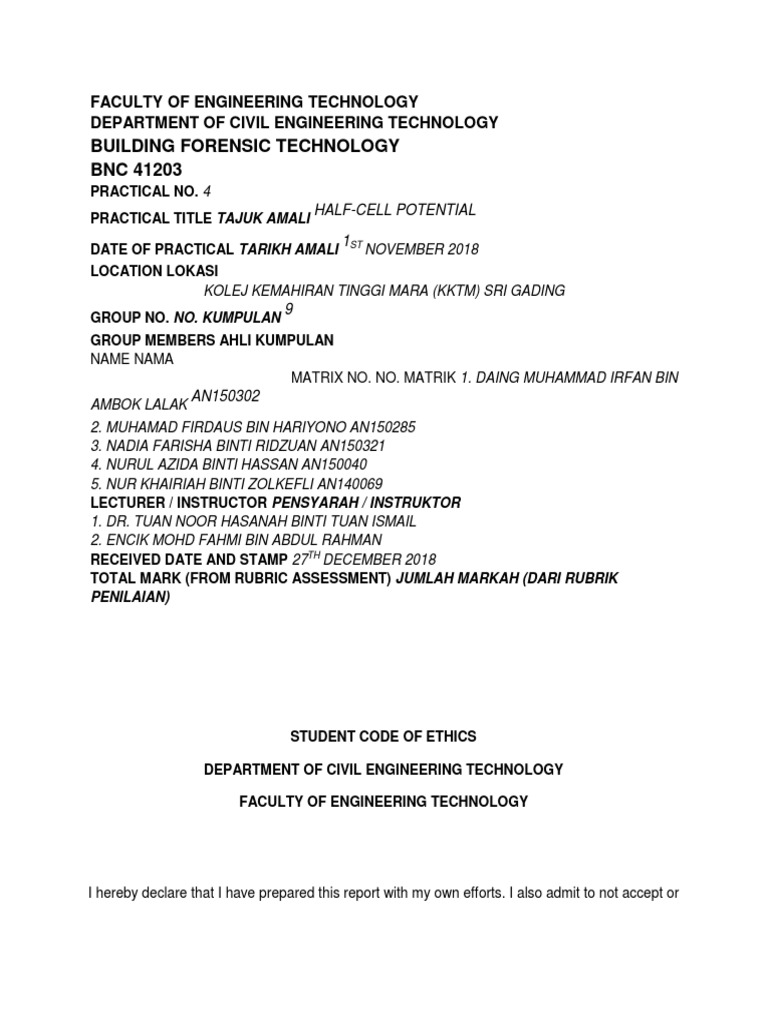 Half-Cell Potential Practical Report | PDF