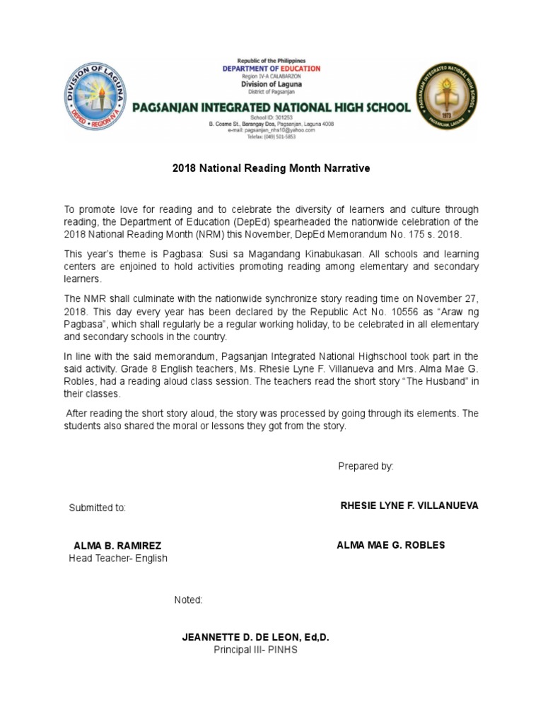 2018 National Reading Month Activities Pdf