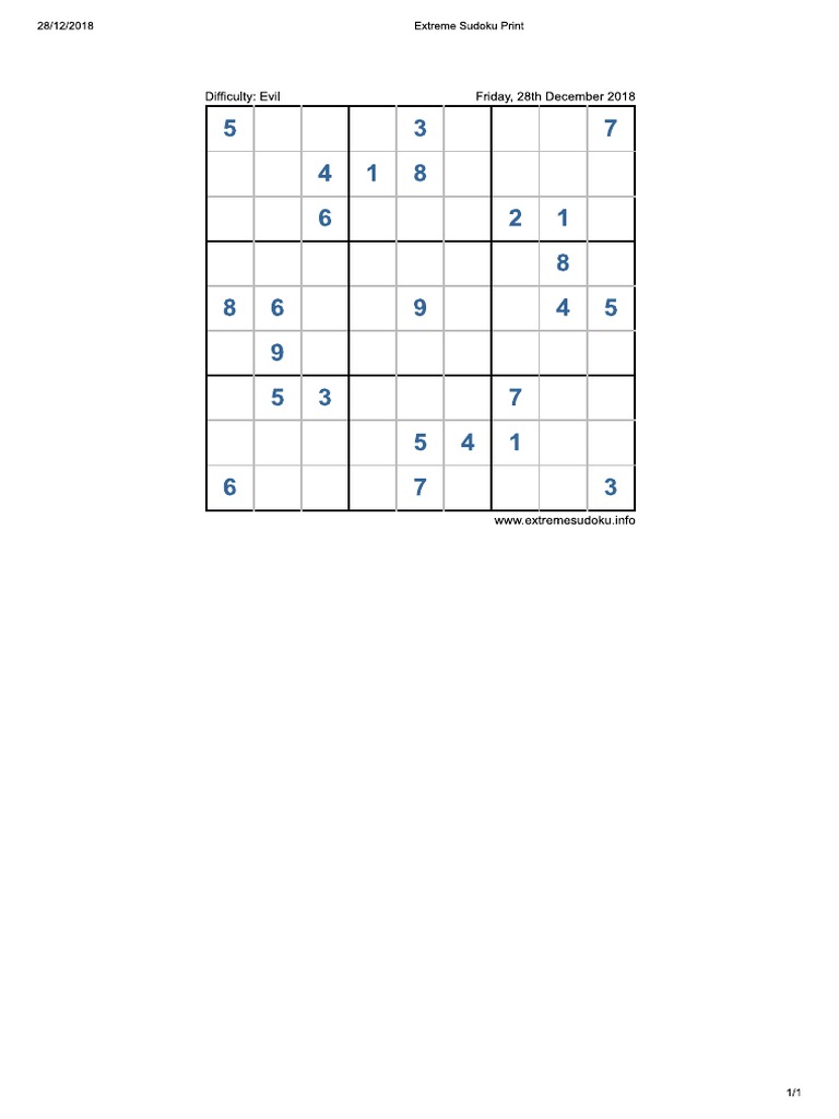 Extreme Sudoku Print | PDF