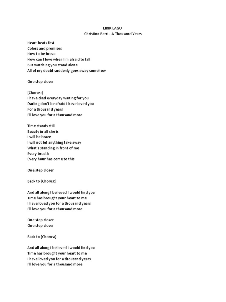 Lirik Lagu 1000 Years yang Mengharukan dan Penuh Makna