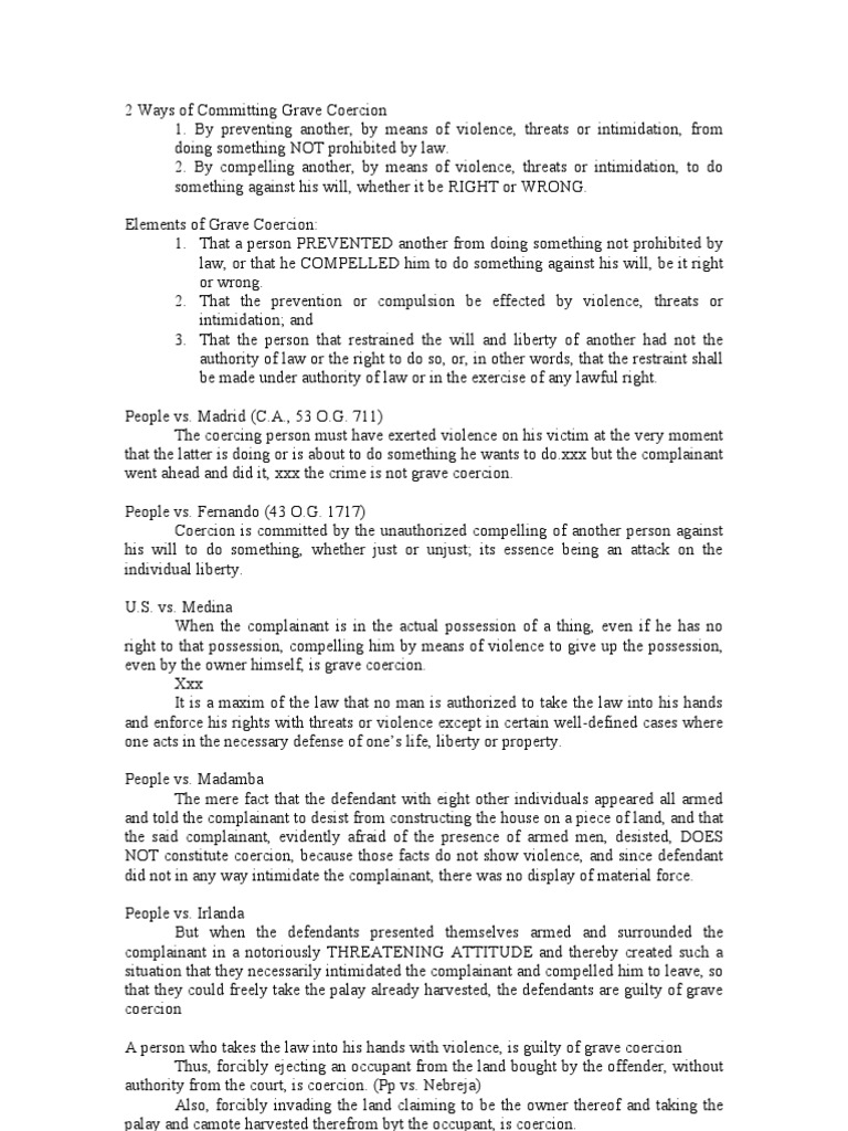 2 Ways of Committing Grave Coercion Coercion Theft