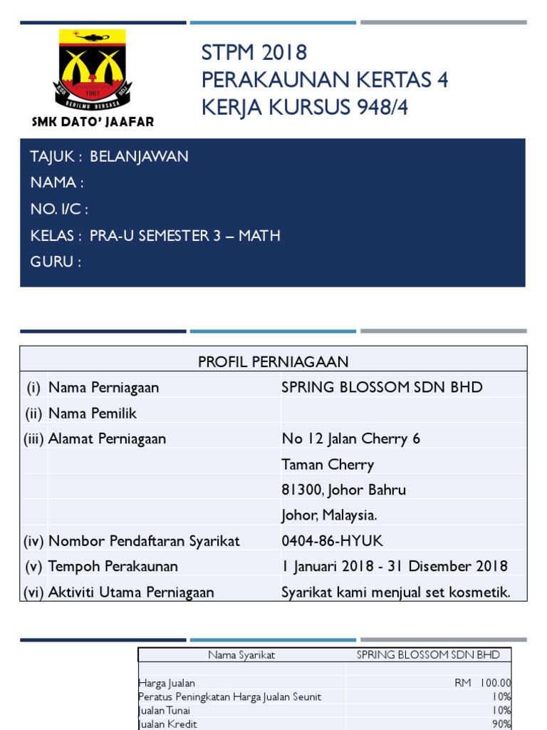 STPM PERAKAUANAN Kerja Kursus: Tugasan 2 (Penggal 3 