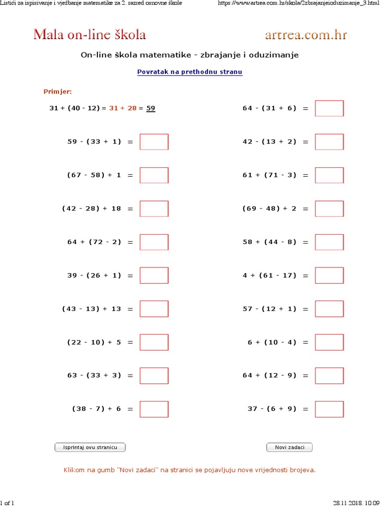 1listici Za Ispisivanje I Vjezbanje Matematike Za 2 Razred Osnovne Skole