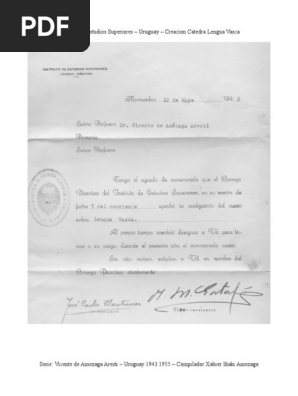 Conferencias Uruguay - Creacion Catedra Lengua Vasca-1948 - Vicente Amezaga Aresti