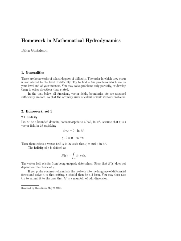 Mathematical Hydrodynamics Homework | PDF | Fluid Dynamics | Function ...