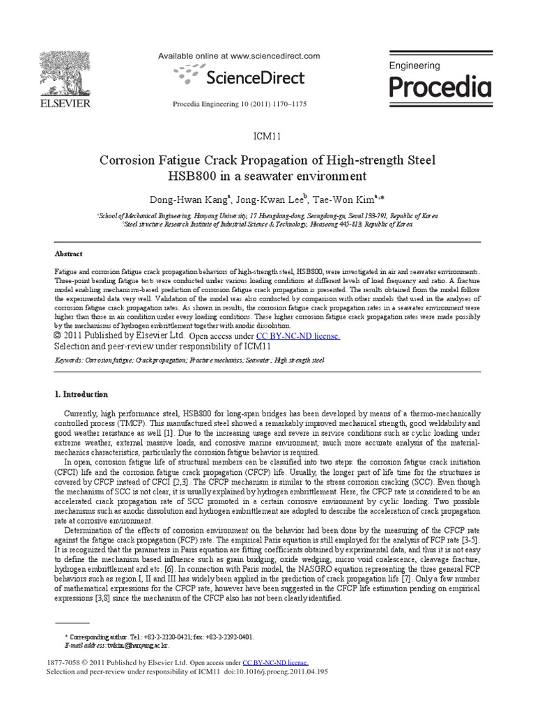 Corrosion Fatigue Crack Propagation of High-Strength Steel HSB800 in A ...