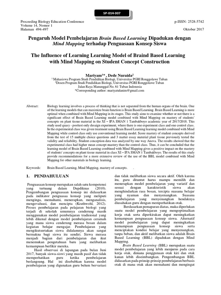 Pengaruh Model Pembelajaran Brain Based Learning Dipadukan Dengan | PDF