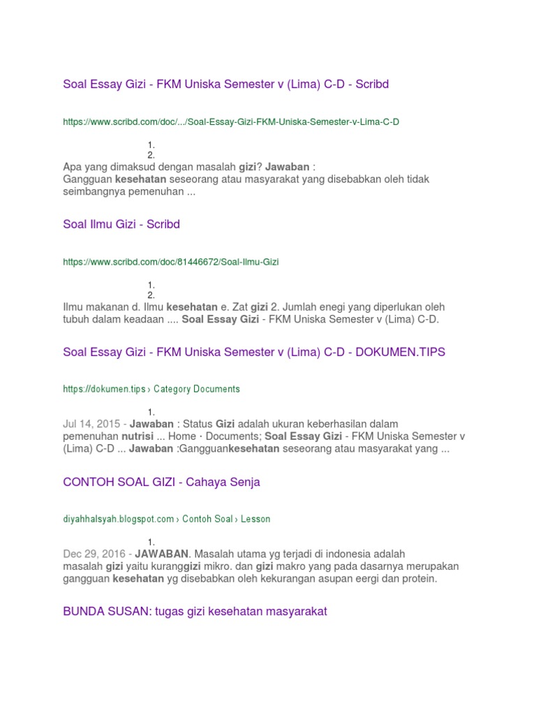 Soal Essay Gizi