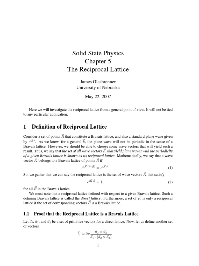 Understanding the Reciprocal Lattice | PDF | Crystal Structure | Algebra