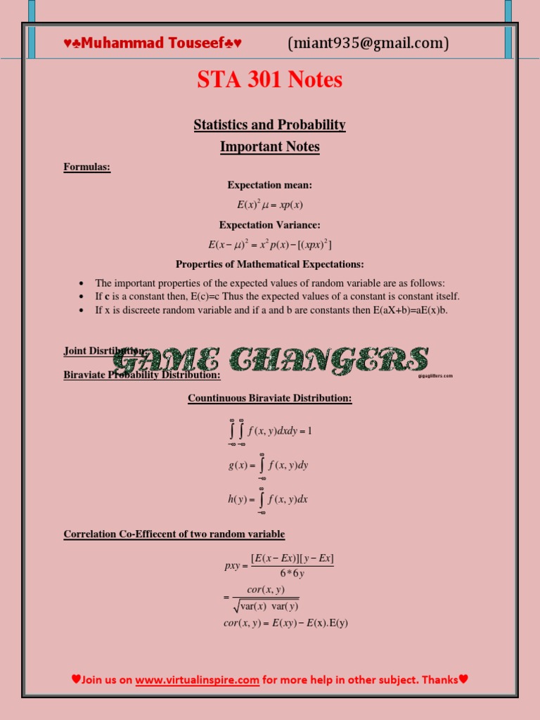 Sta 301 Notes | PDF | Variance | Type I And Type Ii Errors