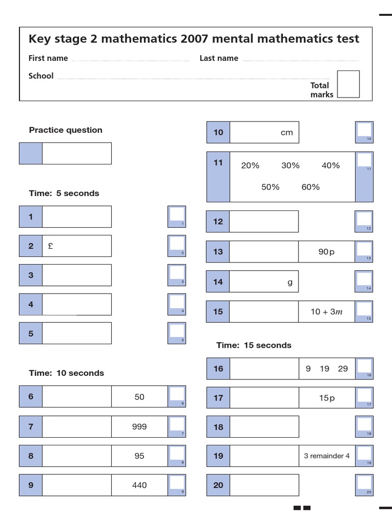 Key Stage 2 Maths Mental Test 2007 | PDF | Teaching Mathematics
