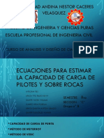 Ecuaciones para estimar la capacidad de carga de pilotes y sobre rocas