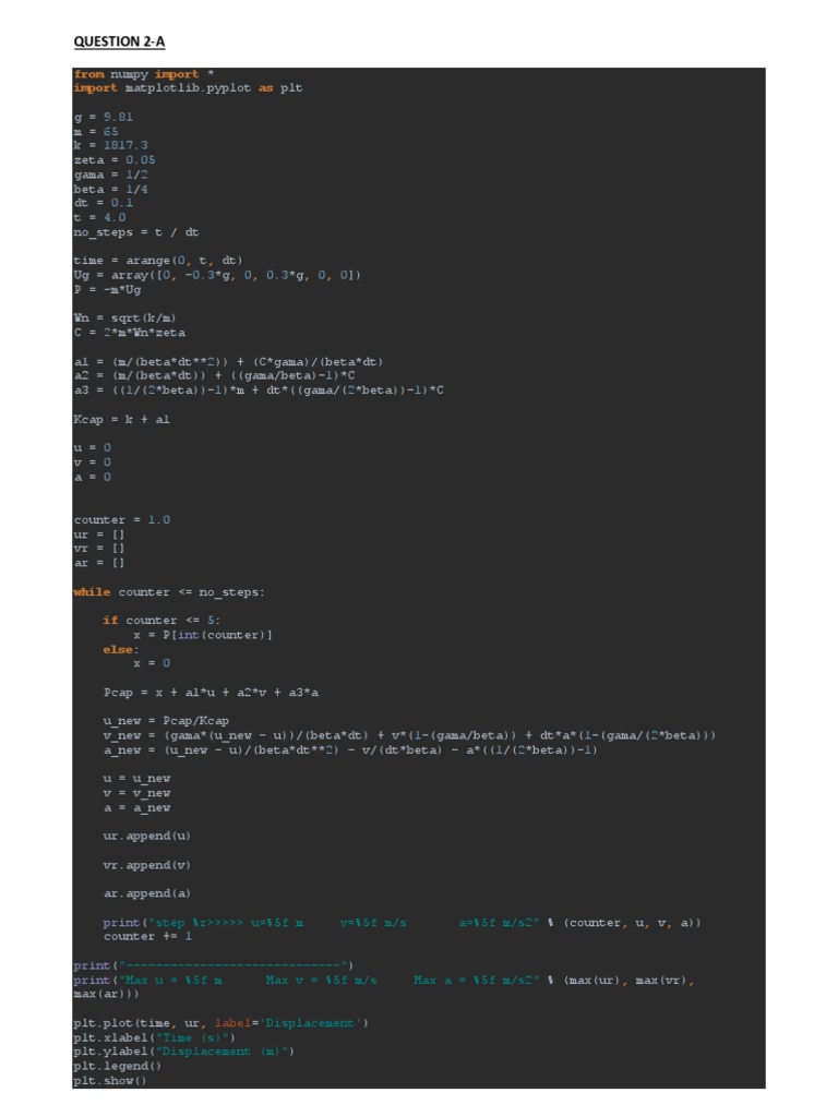 Python Code For Dynamic Analysis of Structures | PDF
