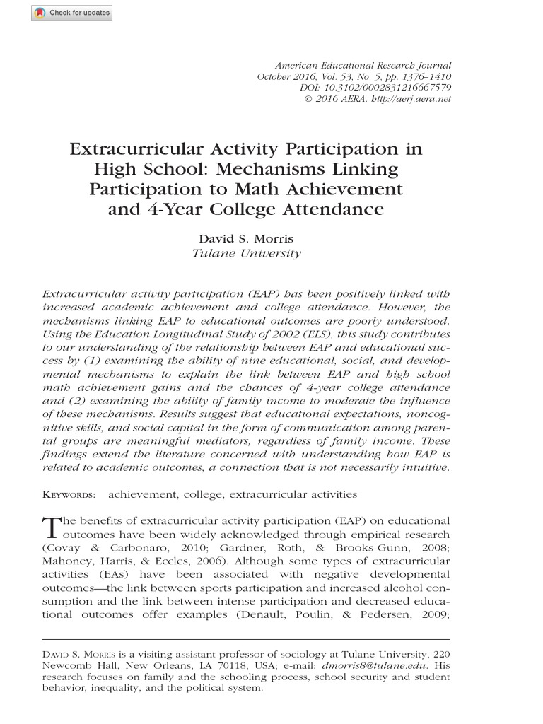 Extracurricular Activity Participation in High School: Mechanisms ...