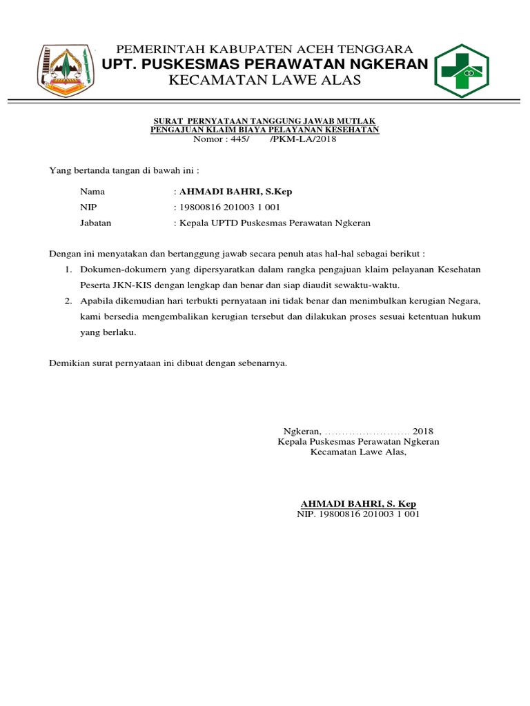 Surat Pernyataan Tanggung Jawab Mutlak Bpjs 2018