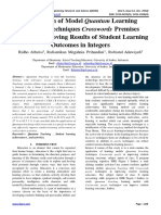 Application of Model Quantum Learning Teaching Techniques Crosswords Premises Puzzle in Improving Results of Student Learning Outcomes in Integers 
