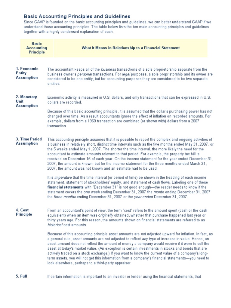 16 Basic Accounting Principles and Guidelines | PDF | Balance Sheet ...