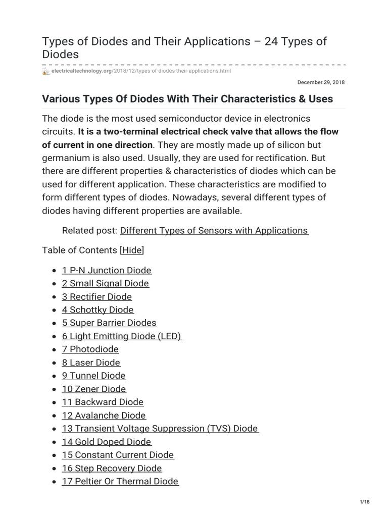 Types of Diodes and Their Uses | PDF | Diode | P–N Junction