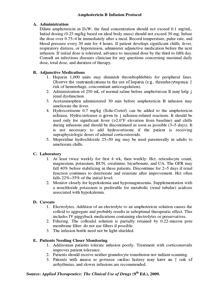 Amphotericin B Infusion Protocol PDF Intravenous Therapy Magnesium