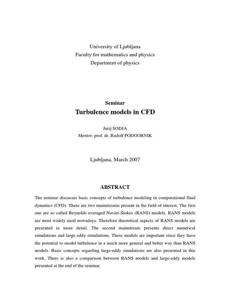 Turbulence Models in CFD Analysis | PDF | Turbulence | Computational ...
