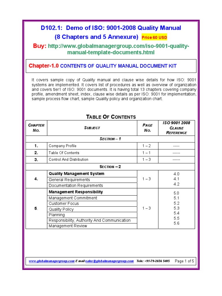 ISO 9001:2008 Quality Manual Demo | PDF | Documentation | Iso 9000