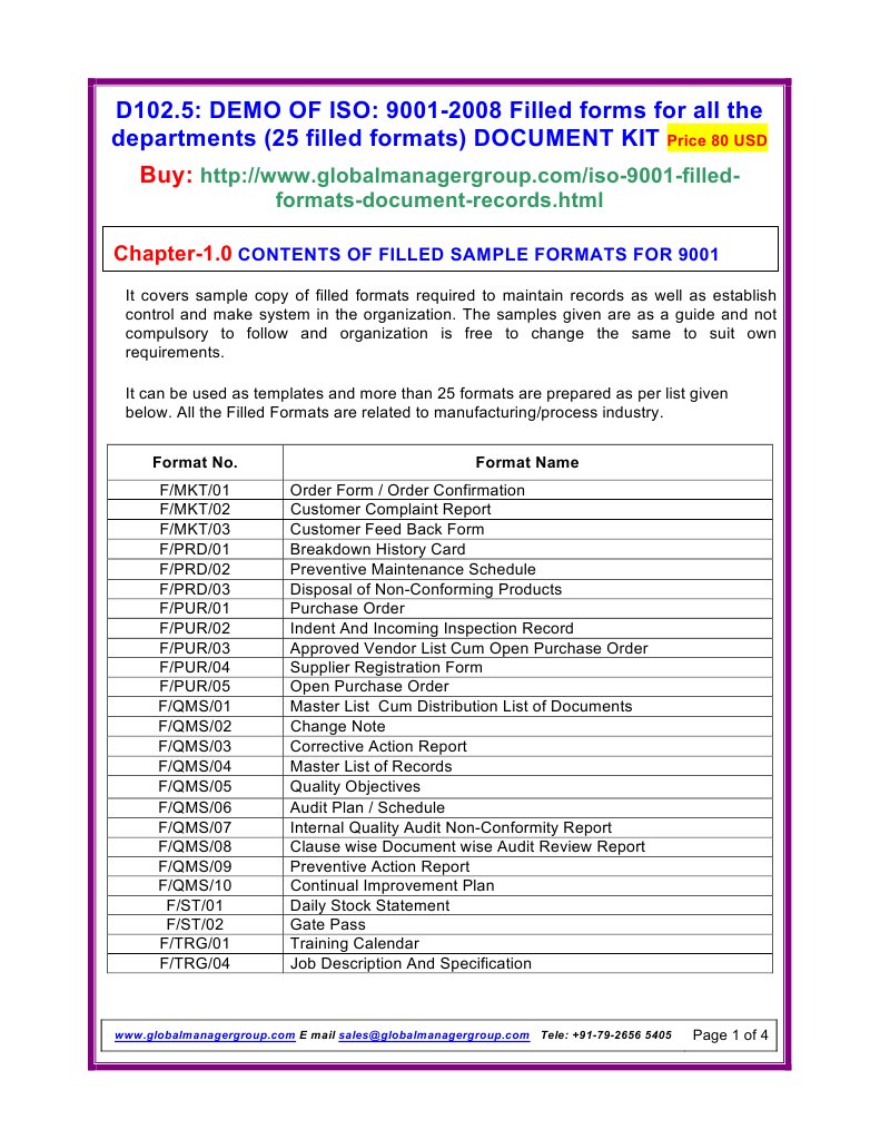 ISO 9001 2008 Filled Formats | PDF | Quality Management System | Iso 9000