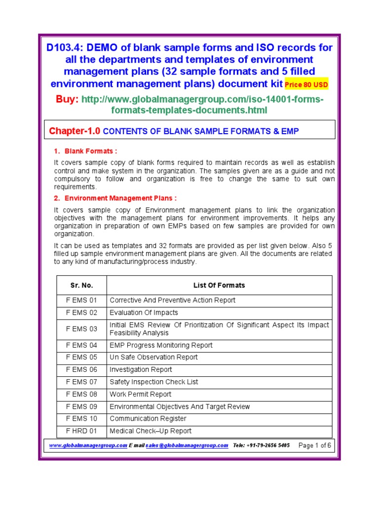 ISO 14001 Documentation Templates Kit | PDF | International ...