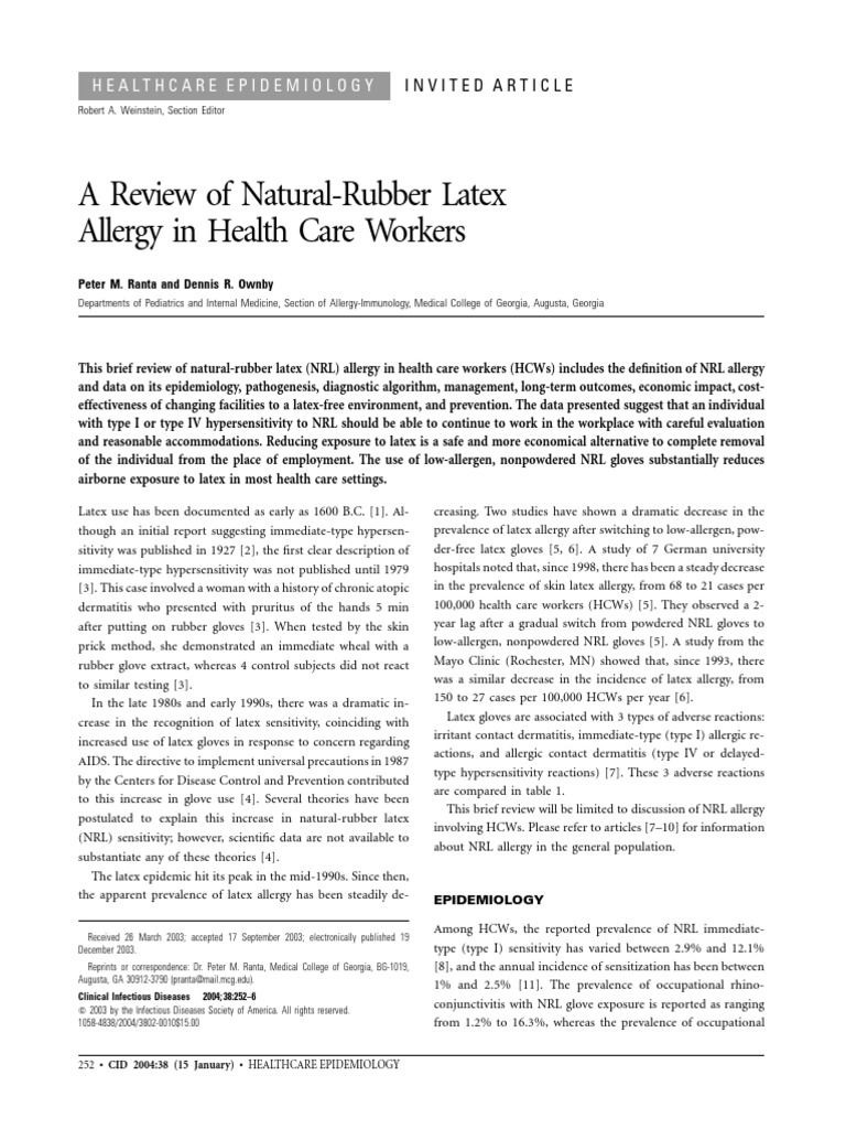 NaturalRubber Latex Allergy PDF Allergen Allergy