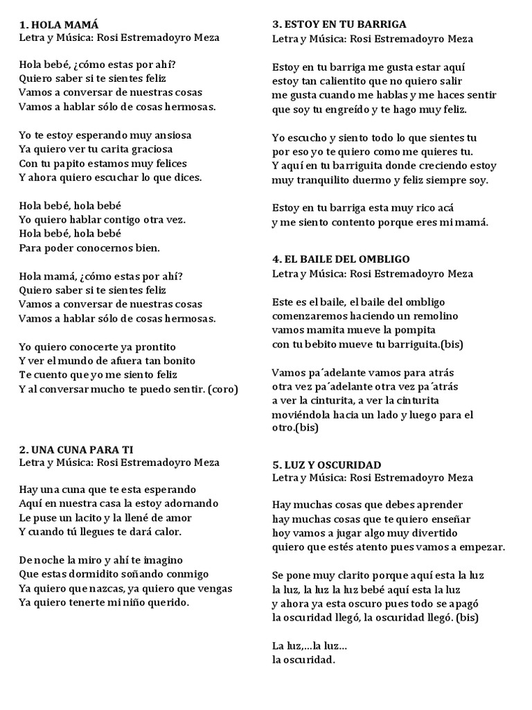 LETRAS de Canciones de Miss Rosi PRENATAL PDF Ocio