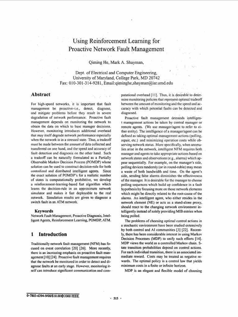 Proactive Network Fault Management Using RL | PDF | Mathematical ...