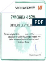Cleanliness Awareness Drive Certificate