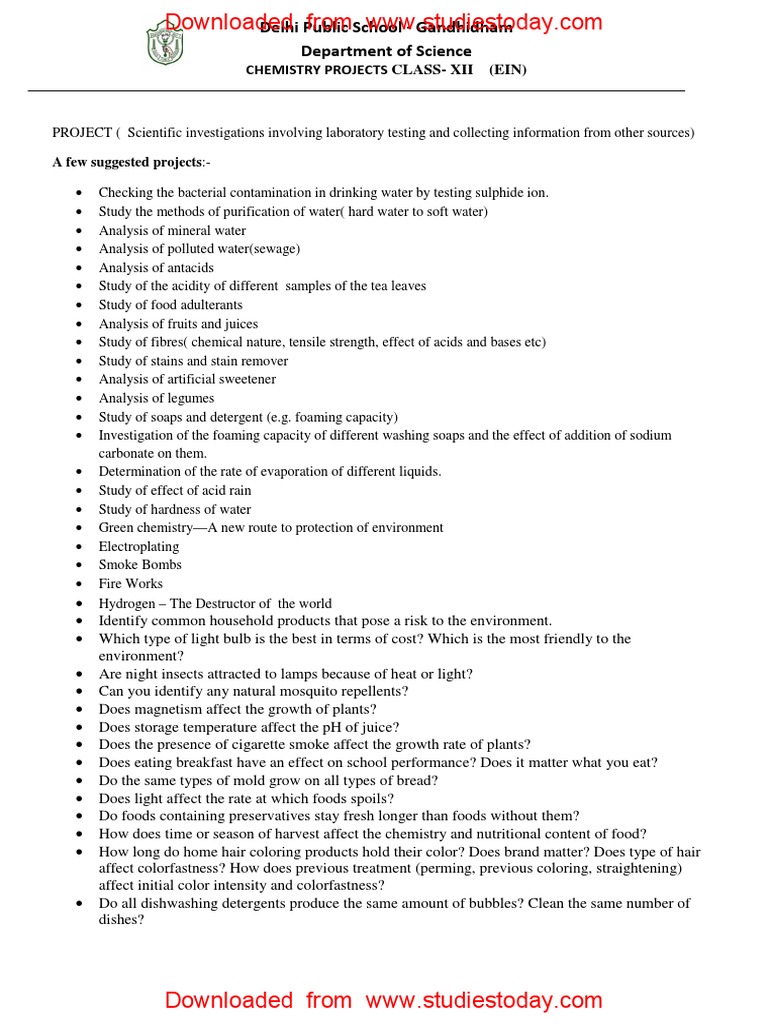 Class 12 Chemistry Project Ideas | PDF | Ph | Water
